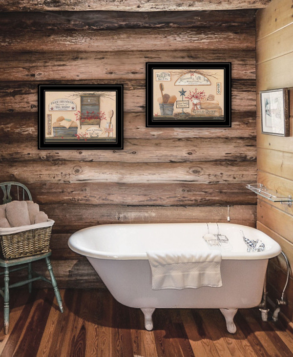 Set Of Two Wash Room 2 Black Framed Print Bathroom Wall Art N270-407137