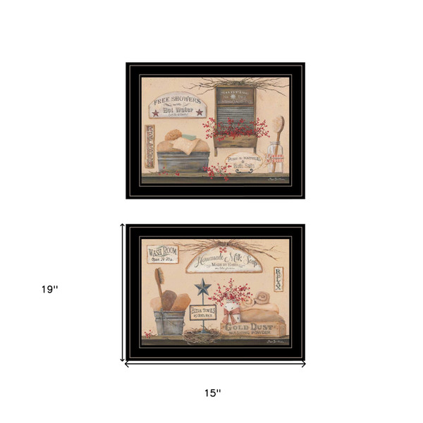 Set Of Two Wash Room 2 Black Framed Print Bathroom Wall Art N270-407137