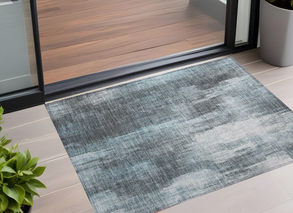 2' X 3' Teal Abstract Washable Non Skid Indoor Outdoor Area Rug N270-563619