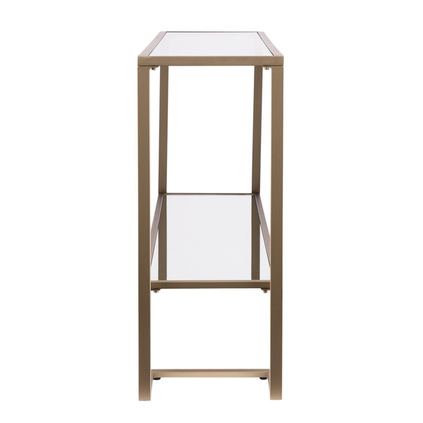 52" Clear and Gold Glass Mirrored Sled Console Table With Shelves N270-402371