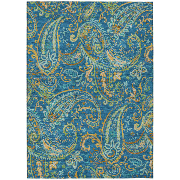 5' X 8' Navy Blue Paisley Washable Non Skid Indoor Outdoor Area Rug N270-561432