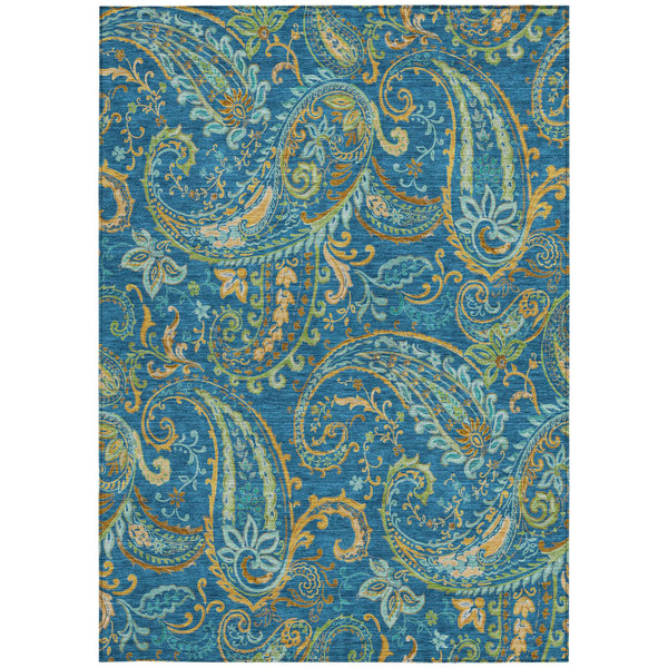 5' X 8' Navy Blue Paisley Washable Non Skid Indoor Outdoor Area Rug N270-561432