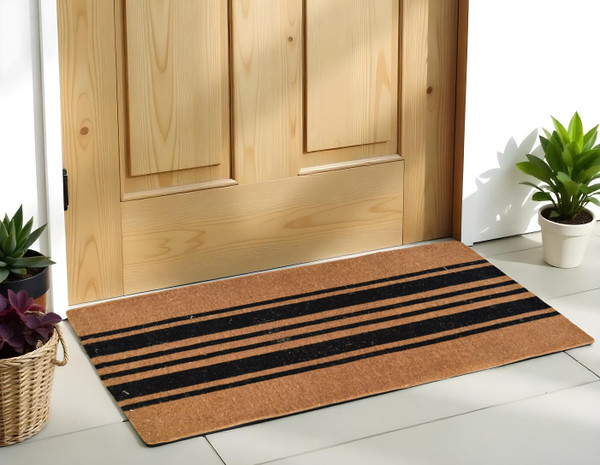 24" X 60" Brown and Black Coir Striped Outdoor Door Mat N270-573922