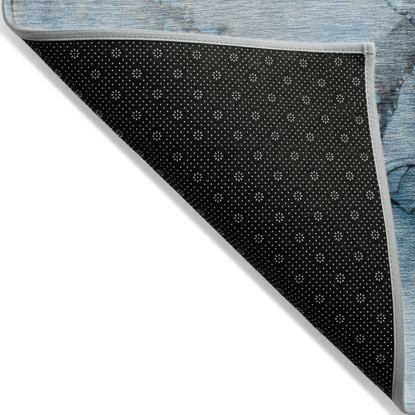 8' Runner Blue and Ivory Abstract Washable Non Skid Indoor Outdoor Runner Rug N270-559677
