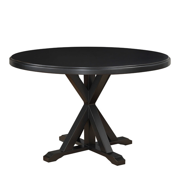 48" Black Rounded Solid Manufactured Wood And Solid Wood Pedestal Base Dining Table N270-517759