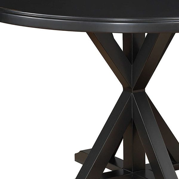 48" Black Rounded Solid Manufactured Wood And Solid Wood Pedestal Base Dining Table N270-517759
