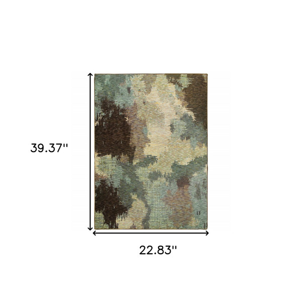2' X 3' Blue and Ivory Abstract Power Loom Area Rug N270-510510