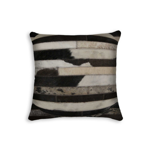 18" Black and White Cowhide Throw Pillow N270-328265