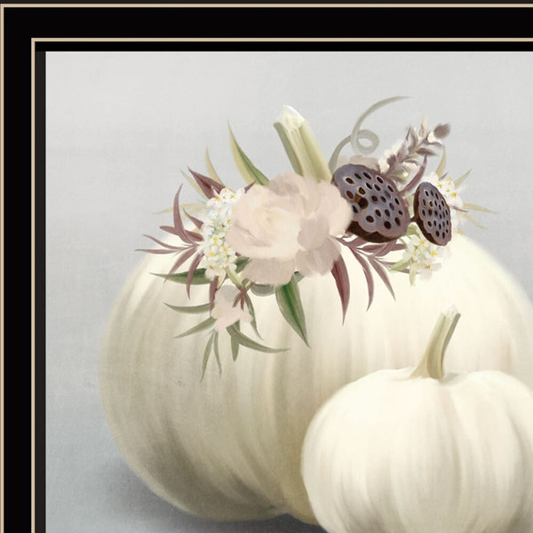 Set Of Two BOHO Pumpkins and Flowers 1 Black Framed Print Wall Art N270-408202