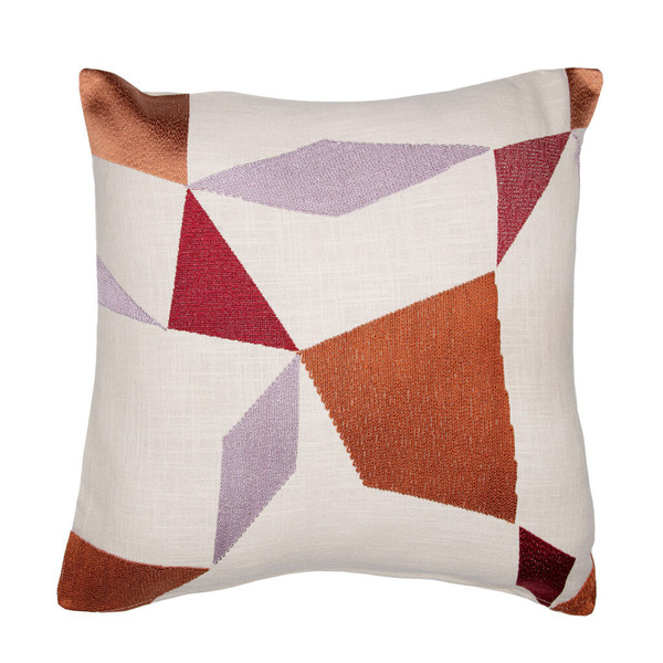 24" Ivory Geometric Cotton Blend Throw Pillow With Embroidery N270-549431