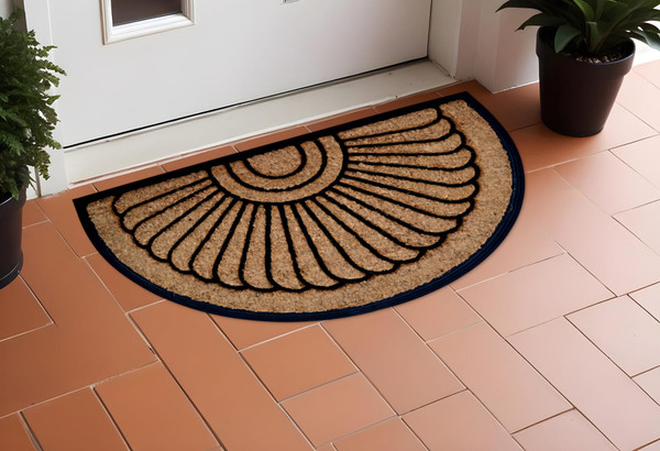 24" X 36" Beige and Black Rubber and Coir Outdoor Semi Circle Door Mat N270-572173