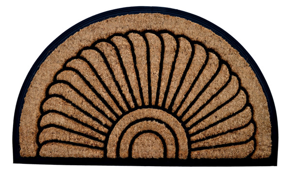 24" X 36" Beige and Black Rubber and Coir Outdoor Semi Circle Door Mat N270-572173