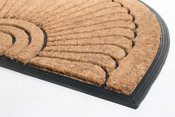 24" X 36" Beige and Black Rubber and Coir Outdoor Semi Circle Door Mat N270-572173