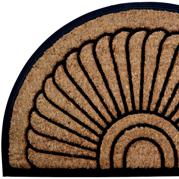 24" X 36" Beige and Black Rubber and Coir Outdoor Semi Circle Door Mat N270-572173