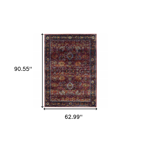 5' X 7' Red Purple Oriental Power Loom Area Rug N270-509983
