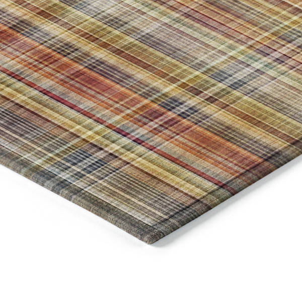 9' X 12' Yellow Orange and Brown Plaid Washable Non Skid Indoor Outdoor Area Rug N270-561901