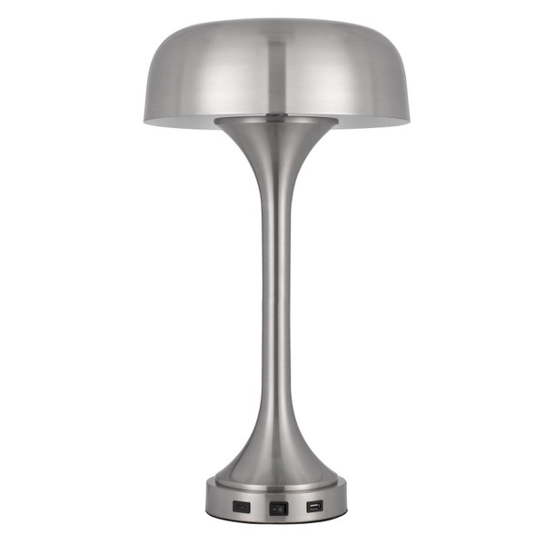 22" Nickel Metal Two Light Usb Table Lamp With Nickel Dome Shade N270-524740