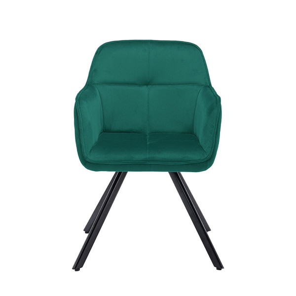 Tufted Green And Black Velvet and Metal Dining Arm Chair N270-521274