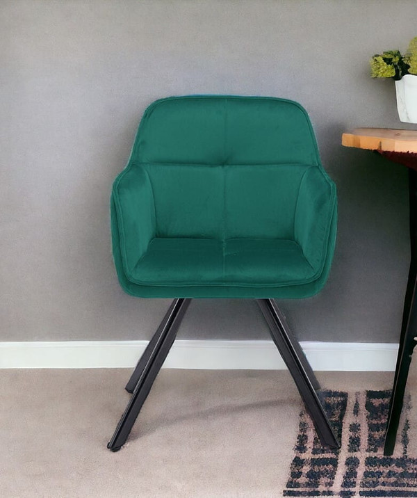 Tufted Green And Black Velvet and Metal Dining Arm Chair N270-521274