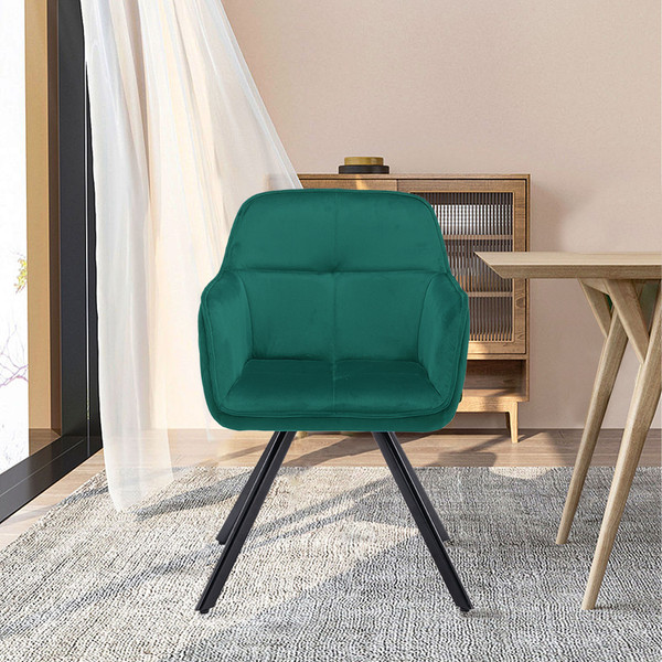 Tufted Green And Black Velvet and Metal Dining Arm Chair N270-521274