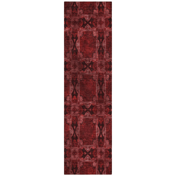 8' Runner Burgundy and Black Floral Medallion Washable Non Skid Indoor Outdoor Runner Rug N270-563395