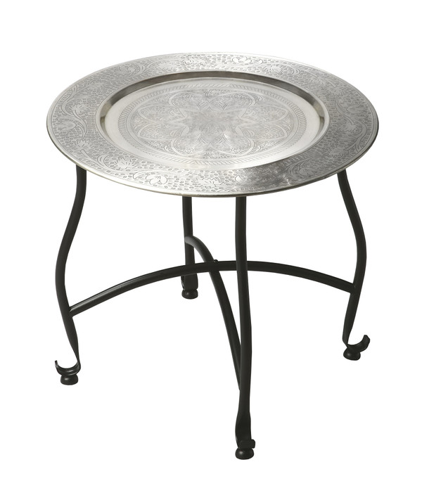 14" Black And Silver Aluminum Round End Table N270-488905
