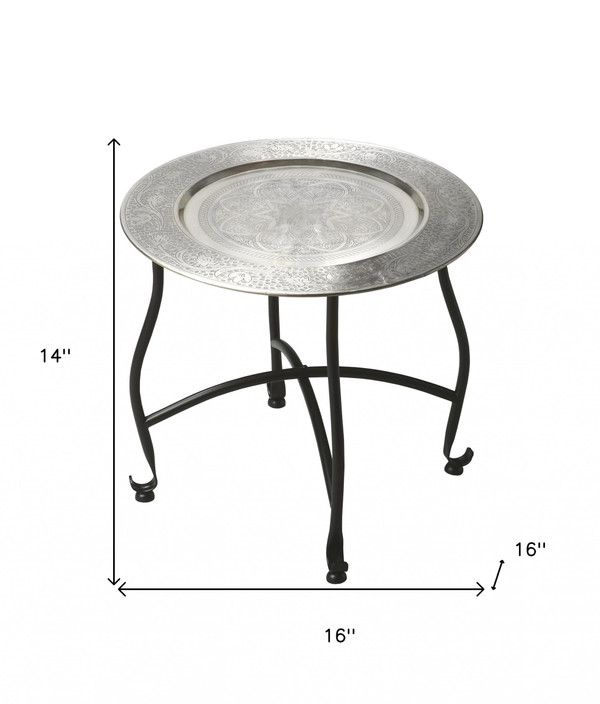 14" Black And Silver Aluminum Round End Table N270-488905