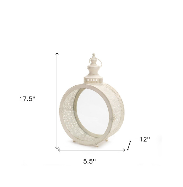 18" Ivory Metal Ornate Floor Lantern Candle Holder N270-517586