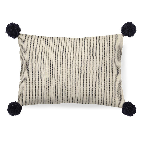 Beige And Midnight Pom Pom Lumbar Accent Pillow Cover N270-392262