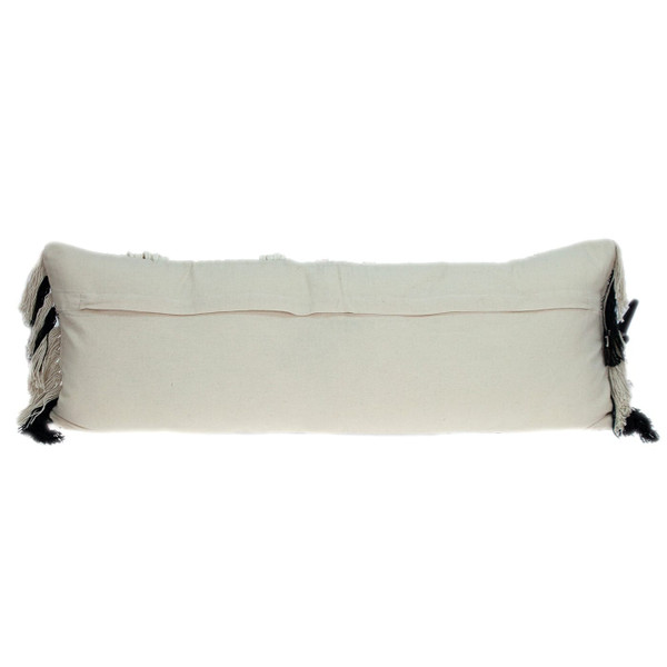 12" X 35" Black and White Plaid Cotton Lumbar Throw Pillow With Fringe N270-383143