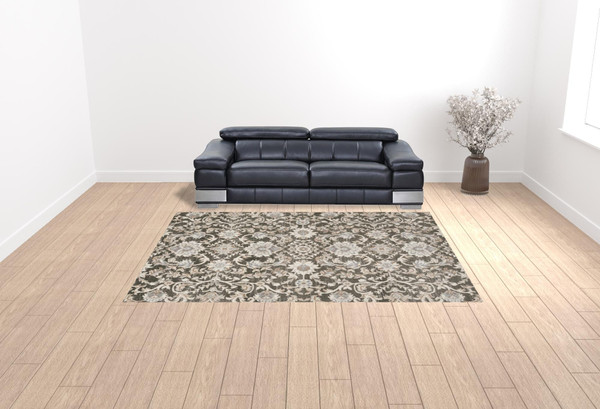 9' X 12' Gray Floral Distressed Area Rug N270-553193