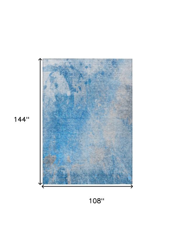 9' X 12' Blue and Gray Abstract Washable Non Skid Indoor Outdoor Area Rug N270-563284