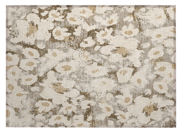 2' X 3' Khaki Floral Washable Non Skid Indoor Outdoor Area Rug N270-561723