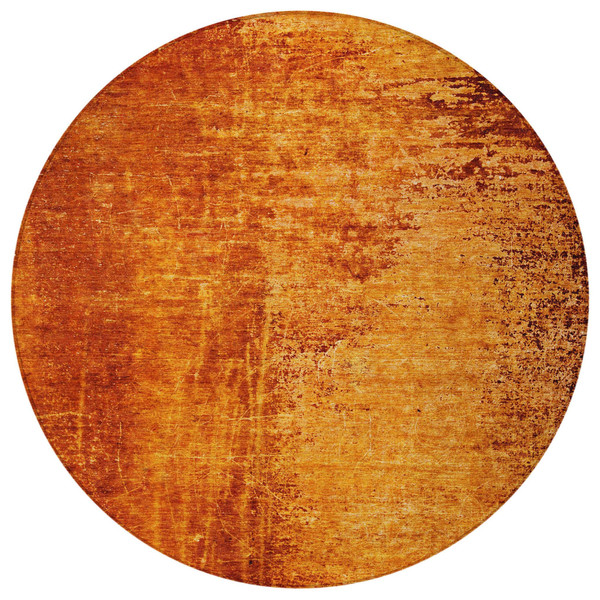 8' Round Orange Round Abstract Washable Non Skid Indoor Outdoor Area Rug N270-562718