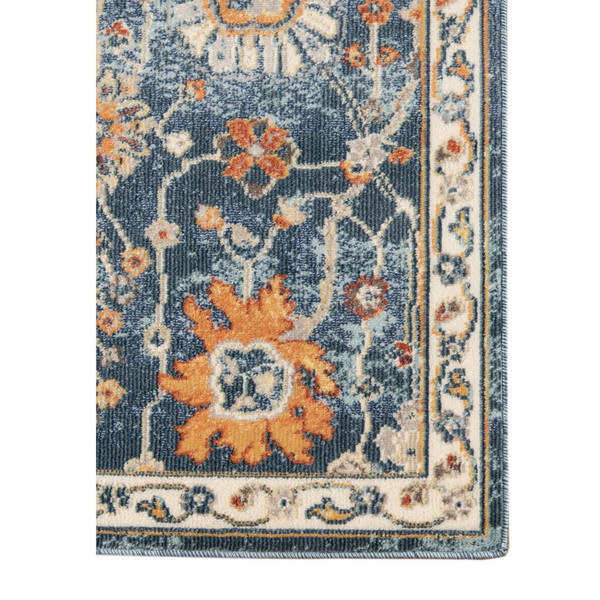 9' X 12' Blue and Orange Floral Stain Resistant Indoor Outdoor Area Rug N270-531507