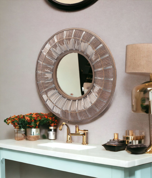 32" Brown Round Accent Mirror N270-524079