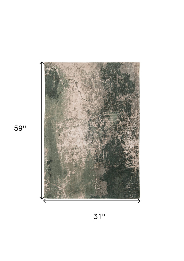 3' X 5' Beige and Green Abstract Non Skid Area Rug N270-548514