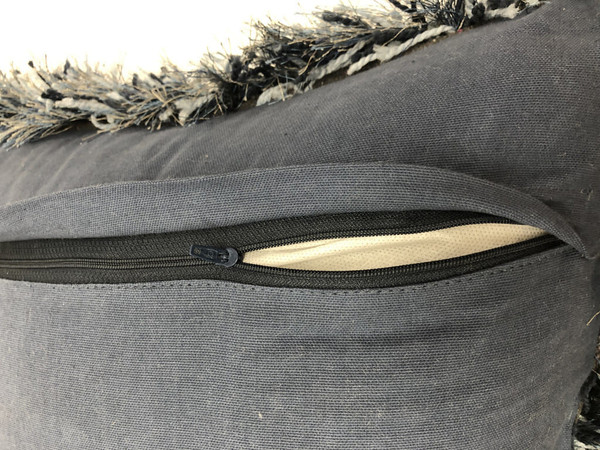 18" X 18" Blue Polyester Zippered Pillow With Shag N270-516761