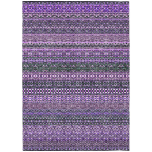 8' X 10' Purple Striped Washable Non Skid Indoor Outdoor Area Rug N270-560777