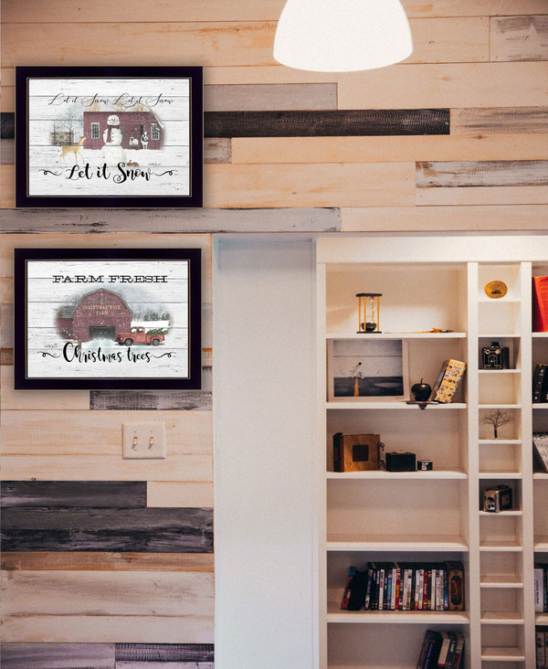 Set Of Two Farm Christmas Black Framed Print Wall Art N270-407078