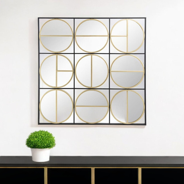 36" Black and Gold Square Iron Framed Accent Mirror N270-485109