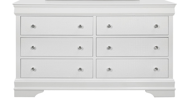 58" Metallic White Solid Wood Six Drawer Double Dresser N270-478657
