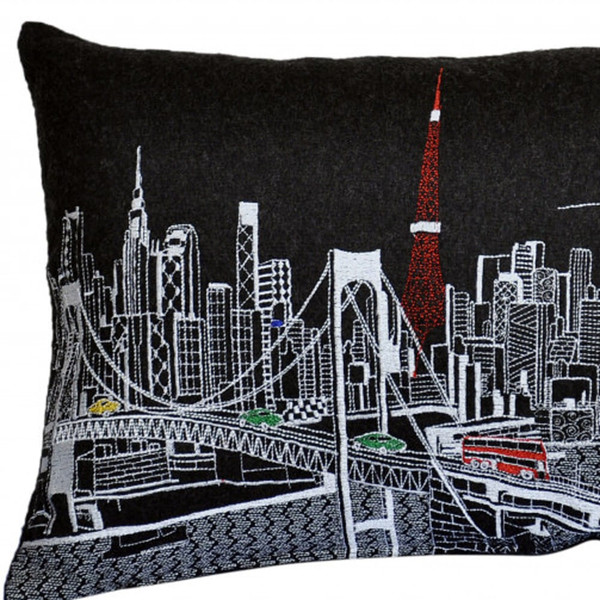 14" X 24" Black Gray and White Hometown Pride Wool Lumbar Throw Pillow N270-482524