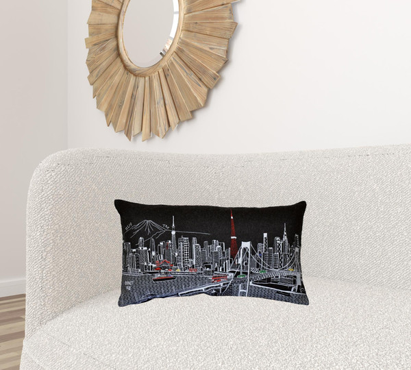 14" X 24" Black Gray and White Hometown Pride Wool Lumbar Throw Pillow N270-482524