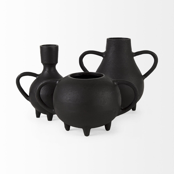 Black Matte Metal Two Handle Vase N270-392540