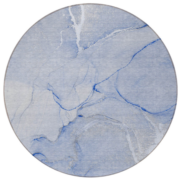 8' Round Blue Round Abstract Washable Non Skid Indoor Outdoor Area Rug N270-559889