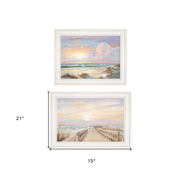 Set Of Two Sunrise Sunset 2 White Framed Print Wall Art N270-406156