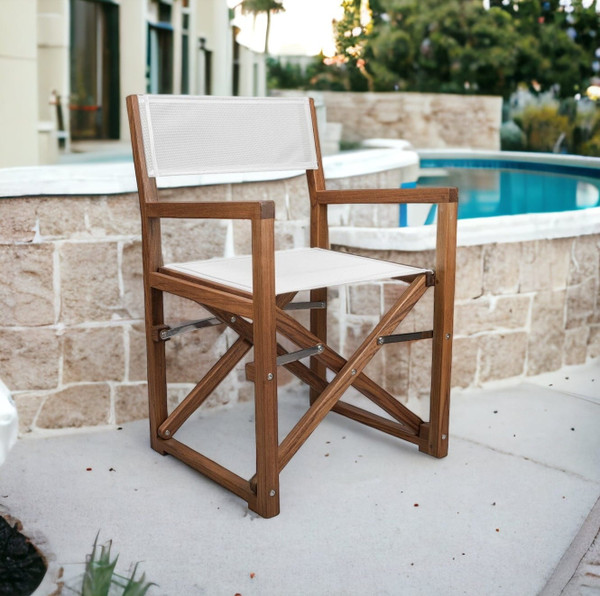 23" White and Natural Wood Solid Wood Indoor Outdoor Director Chair N270-476338