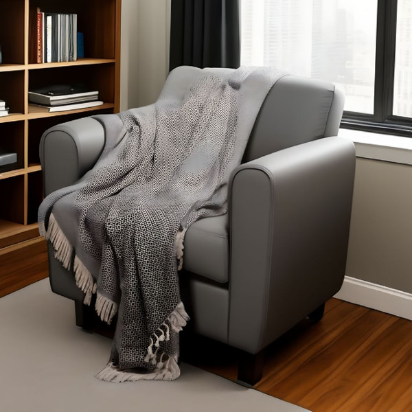 50" X 60" Black and White Woven Cotton Geometric Throw Blanket with Fringe N270-516610