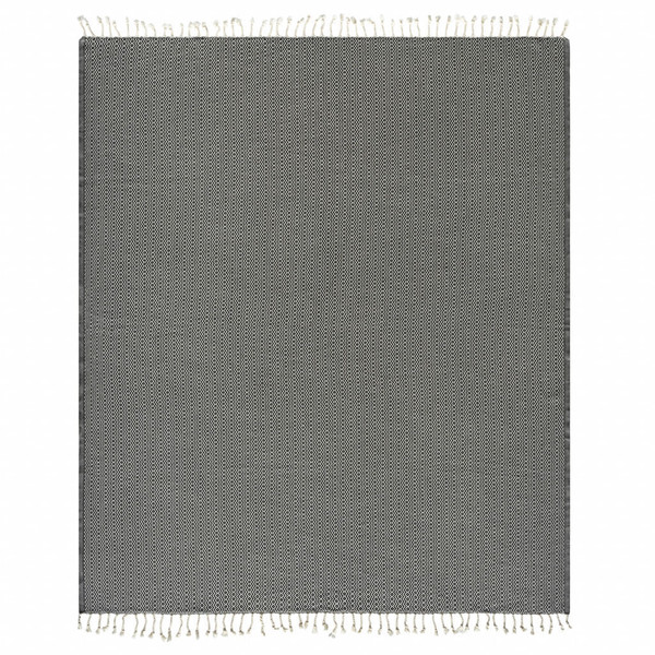 50" X 60" Black and White Woven Cotton Geometric Throw Blanket with Fringe N270-516610